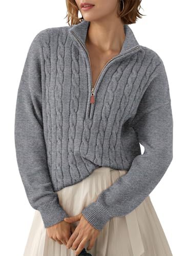 Retro Half-Zip Sweater Top - Loose and Casual