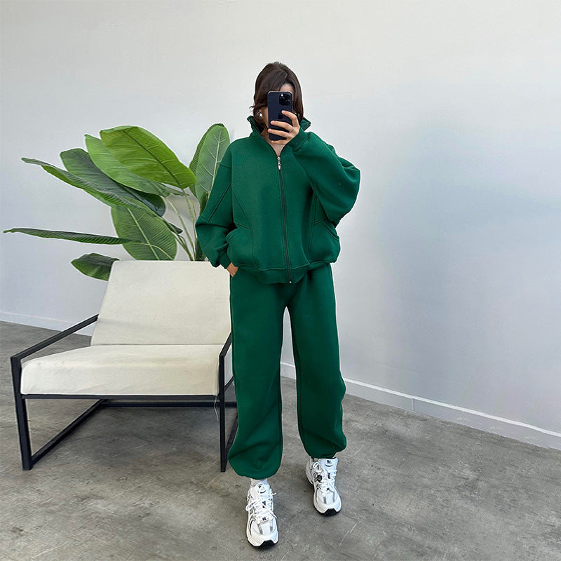 Women’s Sports Tracksuit Set – Zipper Cardigan and Drawstring Jogger