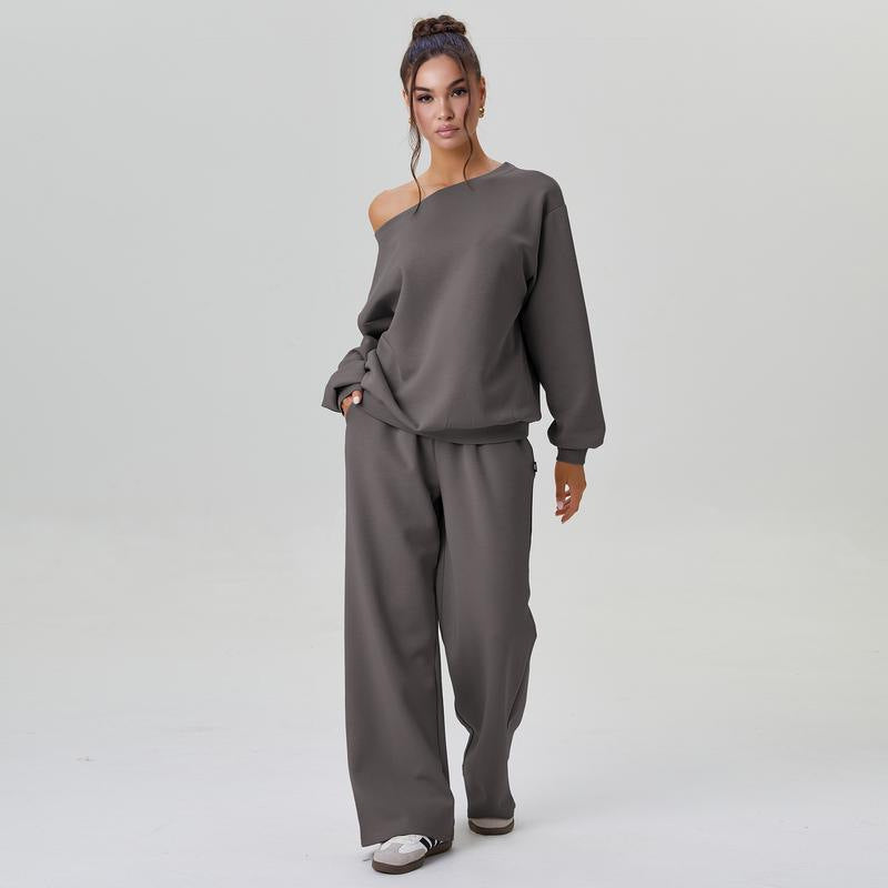 Women’s Sporty Off-Shoulder Two-Piece Set – Trendy Casual Style