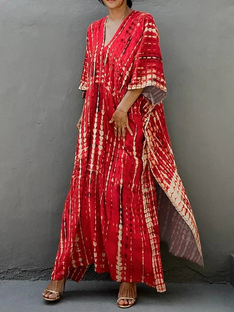 Women's Boho Green Maxi Dress – Relaxed Kaftan-Inspired Summer Dress