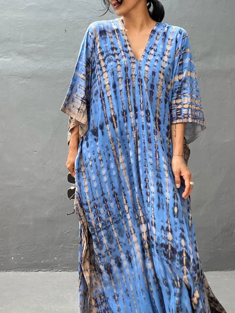 Women's Boho Green Maxi Dress – Relaxed Kaftan-Inspired Summer Dress