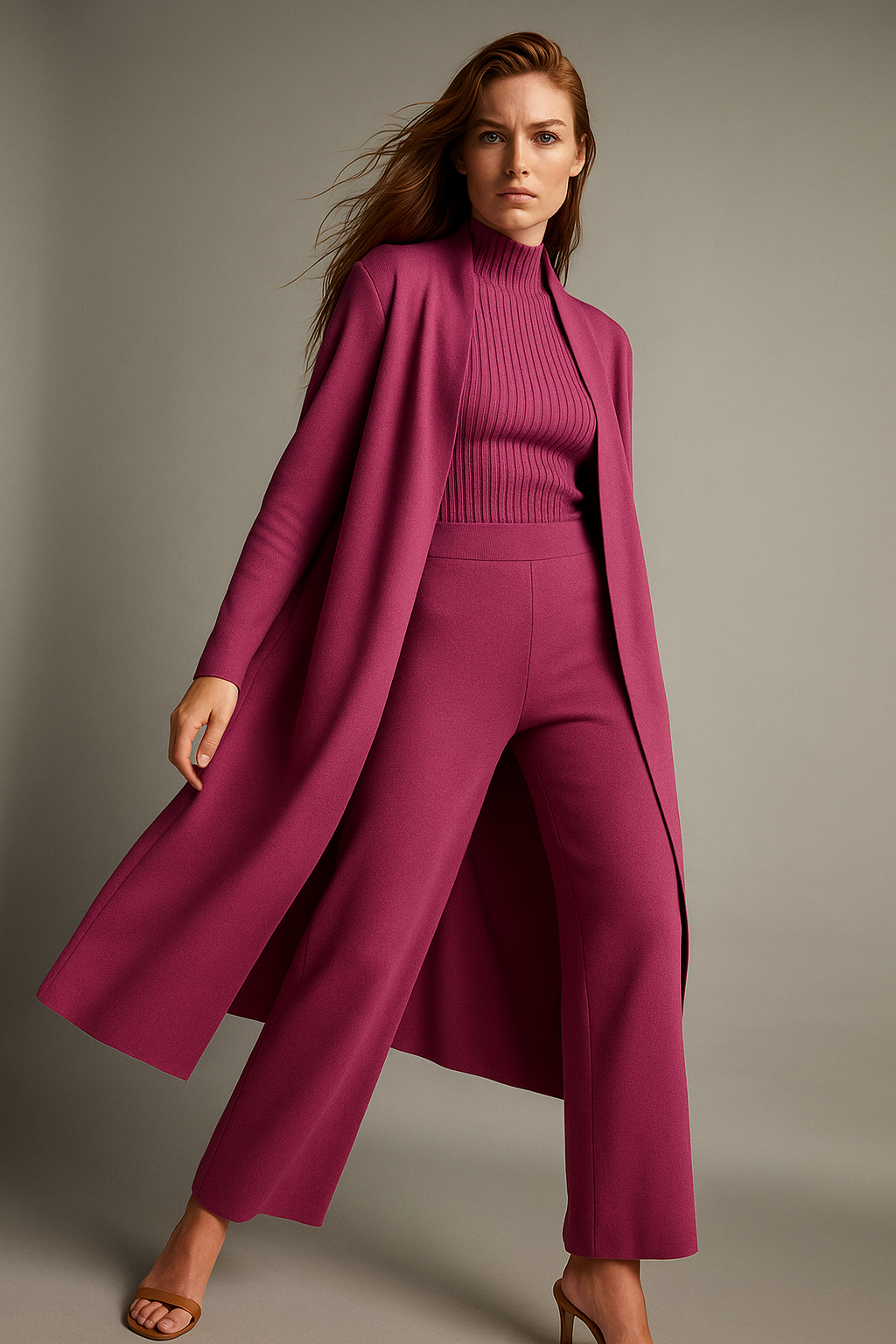 Women’s Elegant Knit 3-Piece Loungewear Set – Vest, Cardigan and Straight-Leg Pants