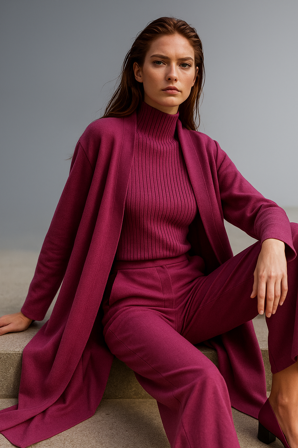 Women’s Elegant Knit 3-Piece Loungewear Set – Vest, Cardigan and Straight-Leg Pants