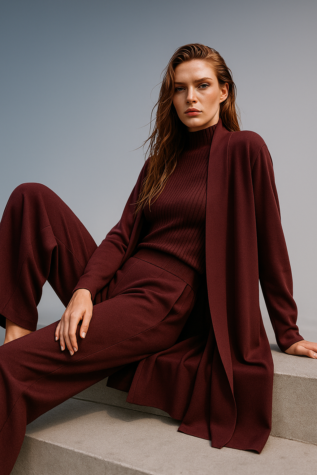 Women’s Elegant Knit 3-Piece Loungewear Set – Vest, Cardigan and Straight-Leg Pants