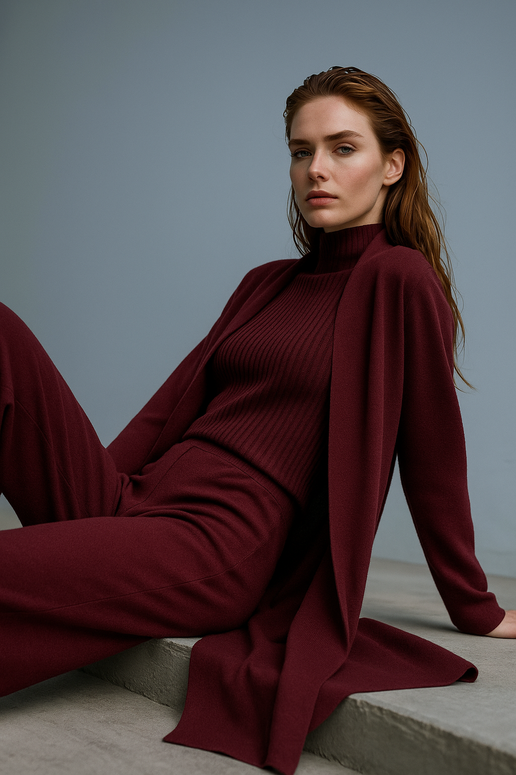 Women’s Elegant Knit 3-Piece Loungewear Set – Vest, Cardigan and Straight-Leg Pants