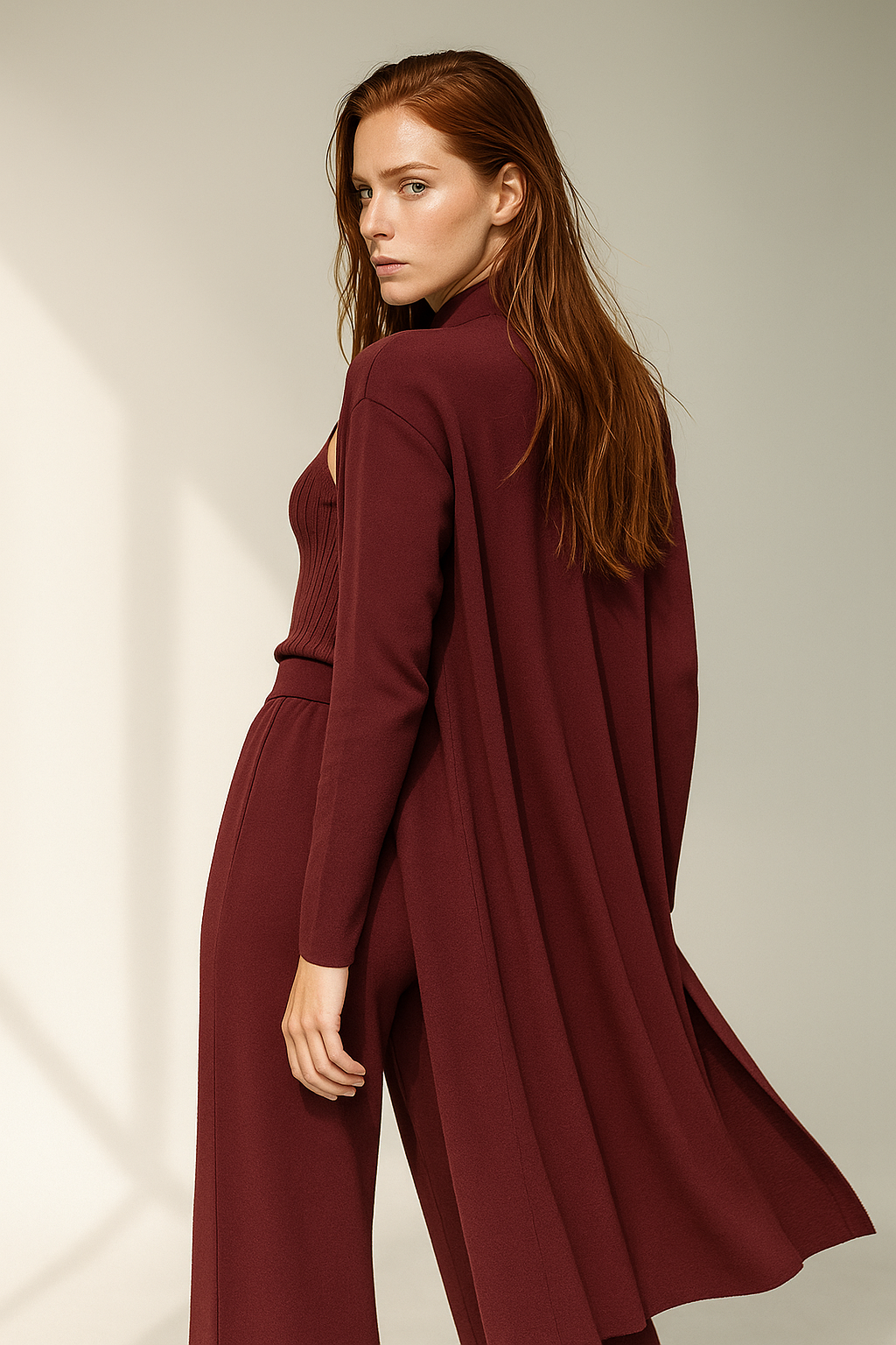 Women’s Elegant Knit 3-Piece Loungewear Set – Vest, Cardigan and Straight-Leg Pants