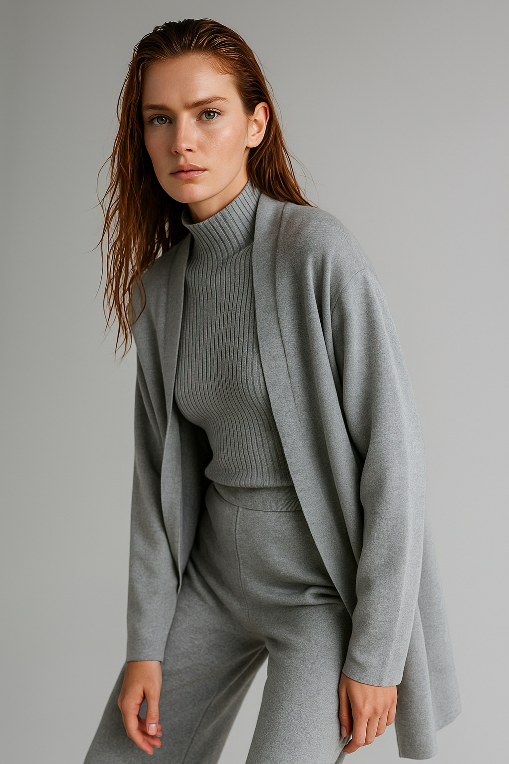 Women’s Elegant Knit 3-Piece Loungewear Set – Vest, Cardigan and Straight-Leg Pants