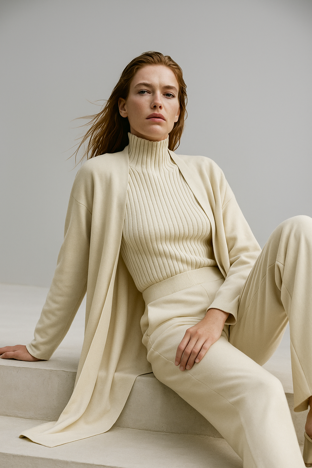 Women’s Elegant Knit 3-Piece Loungewear Set – Vest, Cardigan and Straight-Leg Pants