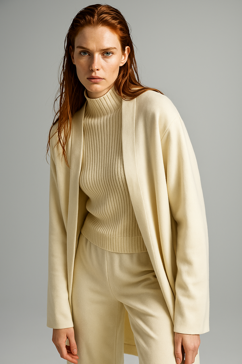 Women’s Elegant Knit 3-Piece Loungewear Set – Vest, Cardigan and Straight-Leg Pants