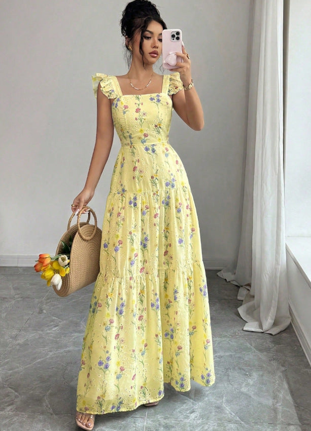 Women's Floral Spaghetti-Strap Dress – Feminine French-Inspired Summer Style