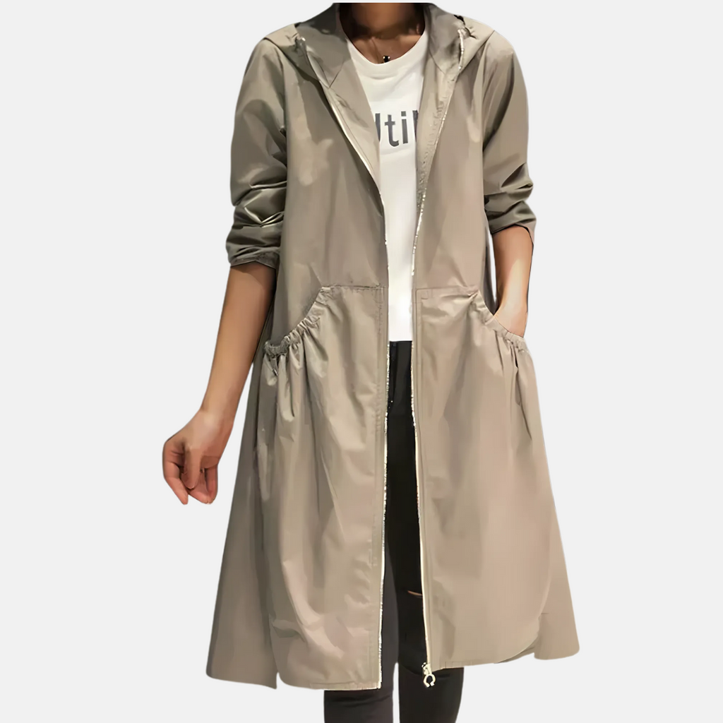Women's Hooded Mid-Length Rain Jacket - Practical Everyday Coverage