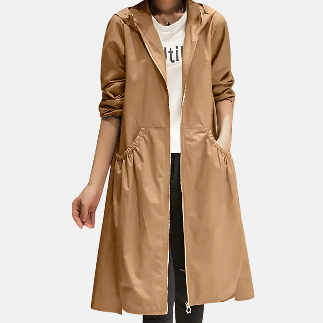 Women's Hooded Mid-Length Rain Jacket - Practical Everyday Coverage