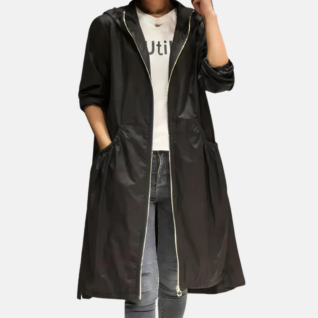 Women's Hooded Mid-Length Rain Jacket - Practical Everyday Coverage