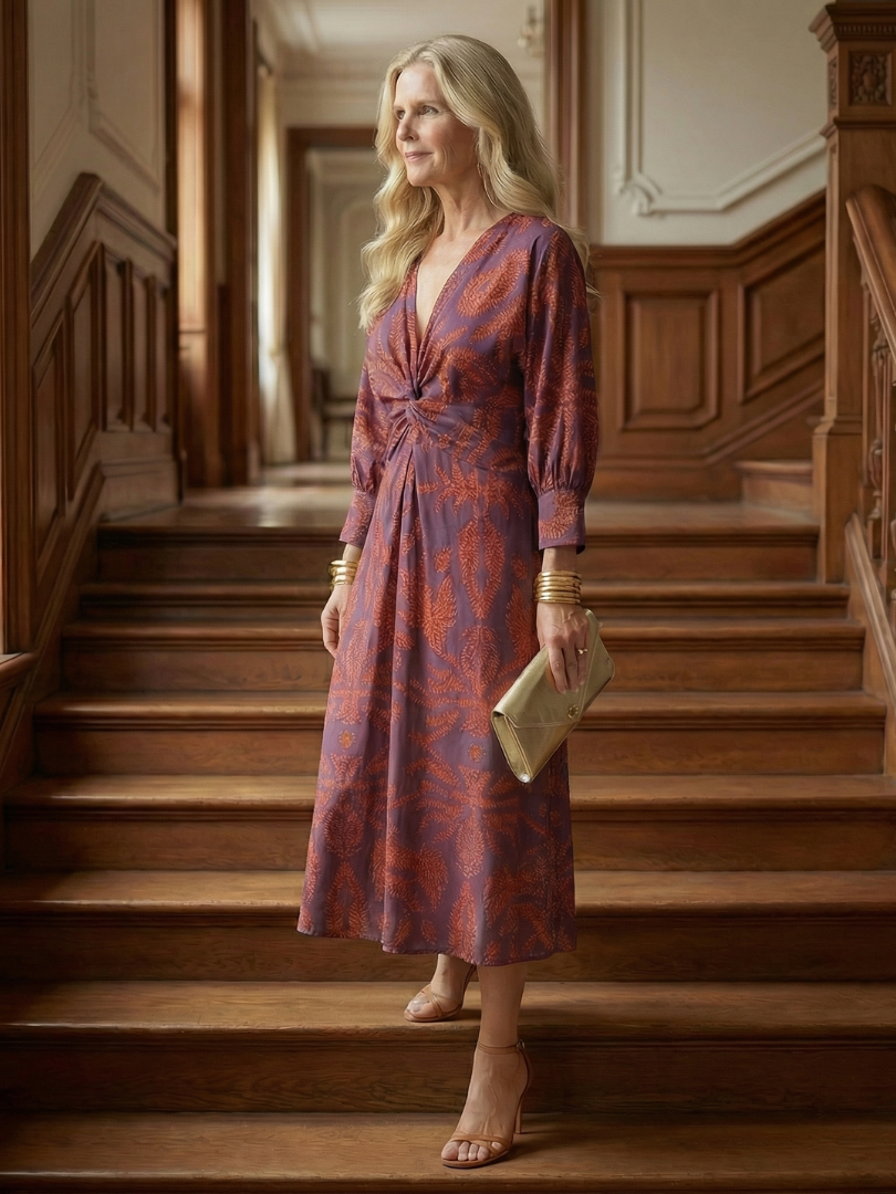 Women's Natural Wrap Midi Dress - Soft Flattering Everyday Style