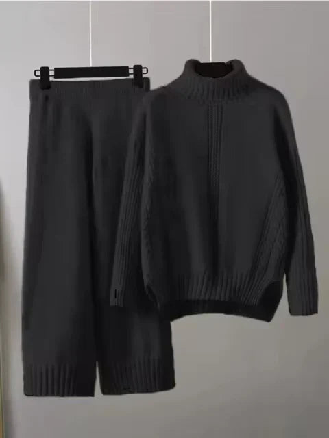 Women’s Turtleneck Sweater and Wide Leg Pants Set – Chic Comfortable Outfit