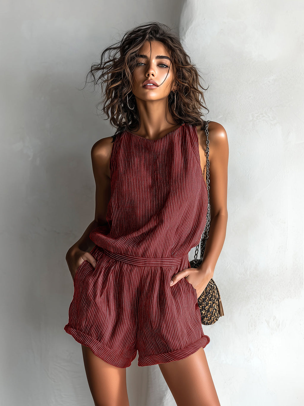 Women's Striped Linen Blend Romper - Fresh Casual Summer Style