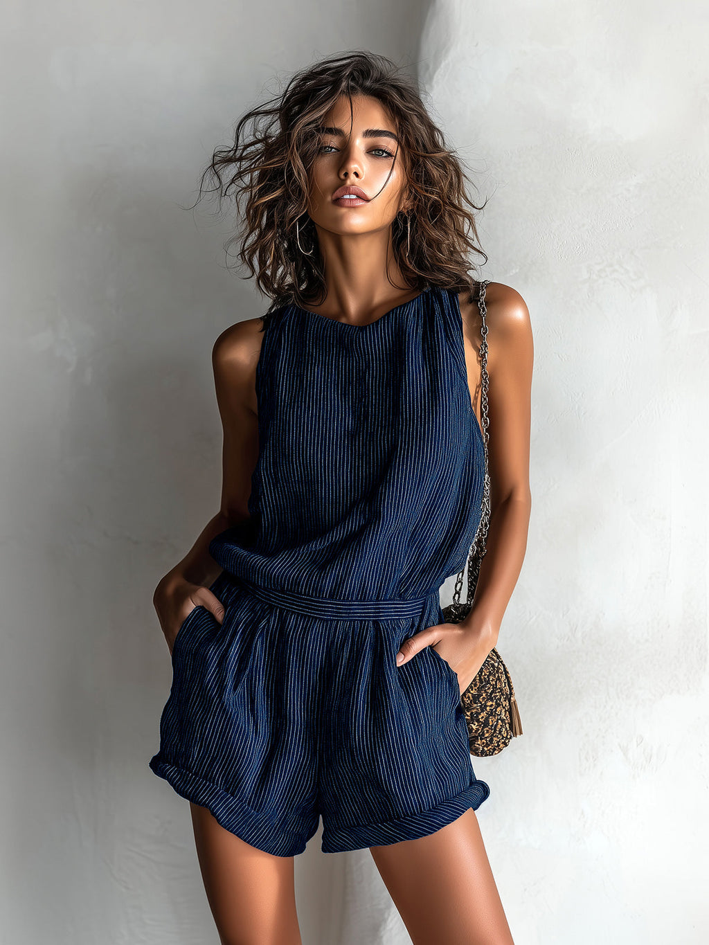Women's Striped Linen Blend Romper - Fresh Casual Summer Style
