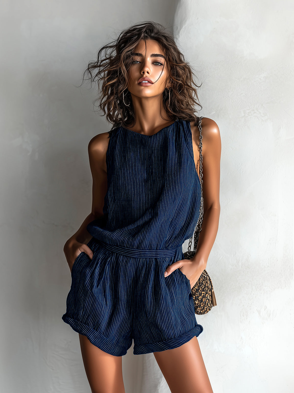 Women's Striped Linen Blend Romper - Fresh Casual Summer Style