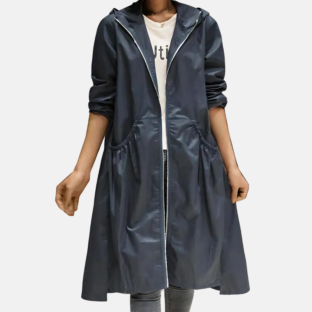 Women's Hooded Mid-Length Rain Jacket - Practical Everyday Coverage