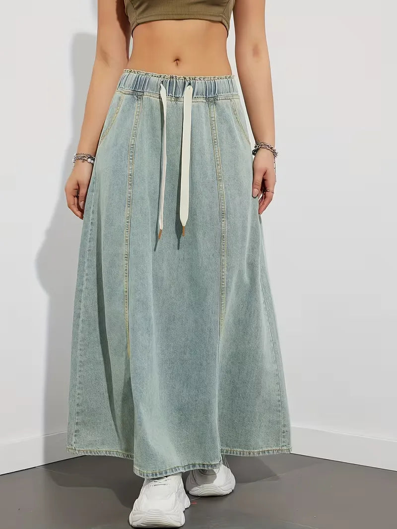 Women's Denim Maxi Skirt with Stretch Waist – Comfortable Everyday Style