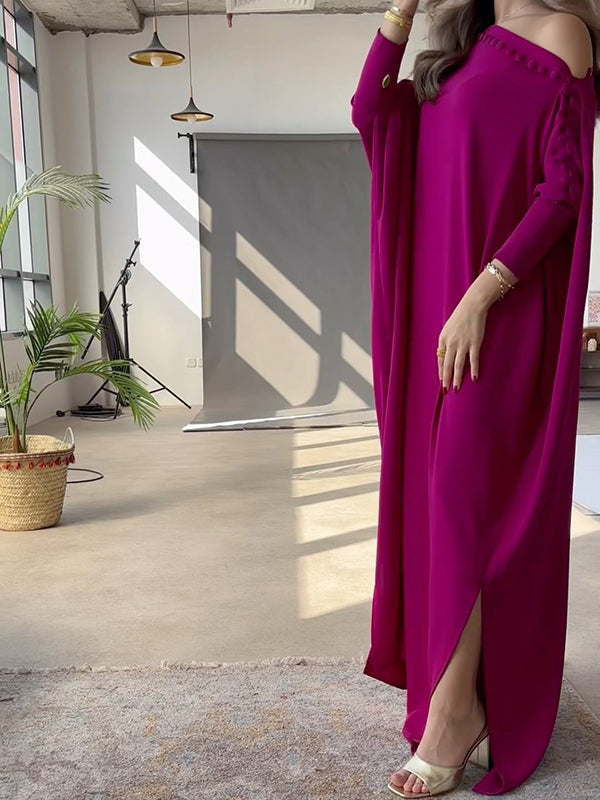 Women's Buttoned H-Line Maxi Dress – Loose Solid Color Vacation Dress