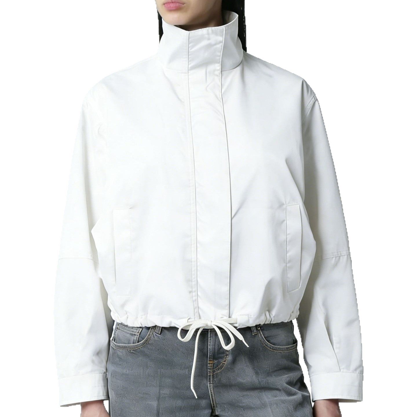 Women's Stand Collar Trench Jacket - Minimal Long Sleeve Everyday Layer