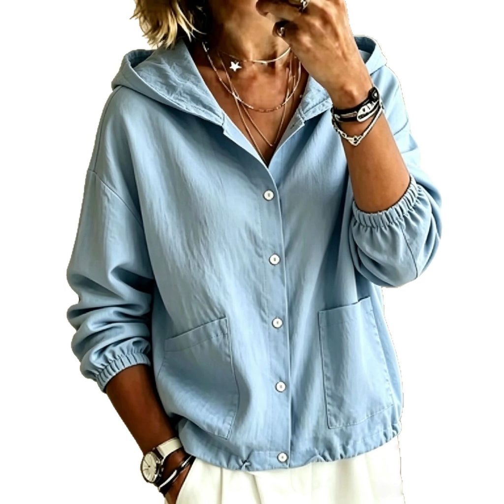 Women's hooded button-front jacket with a loose fit – A relaxed comfortable style