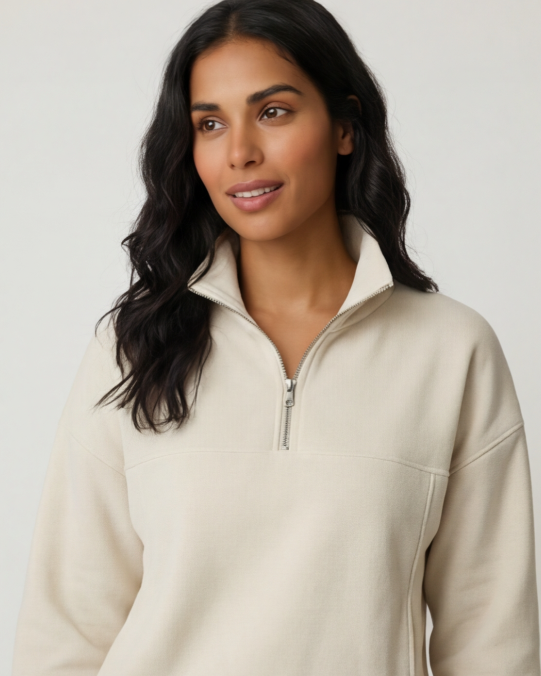 Women’s White Two-Piece Lounge Set – Relaxed Fit Half-Zip Sweater and Comfortable Pants