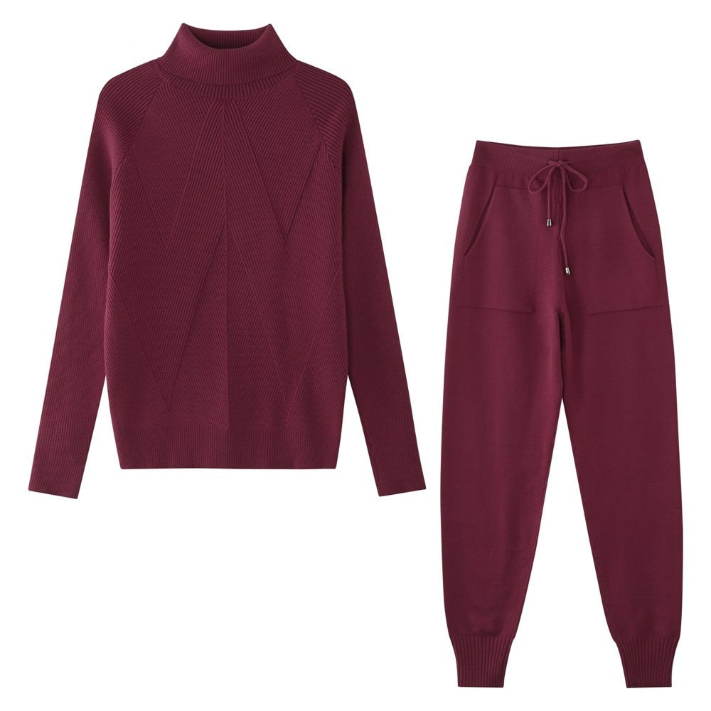 Comfortable Women's Loungewear Set with Diamond Pattern - Casual Chic