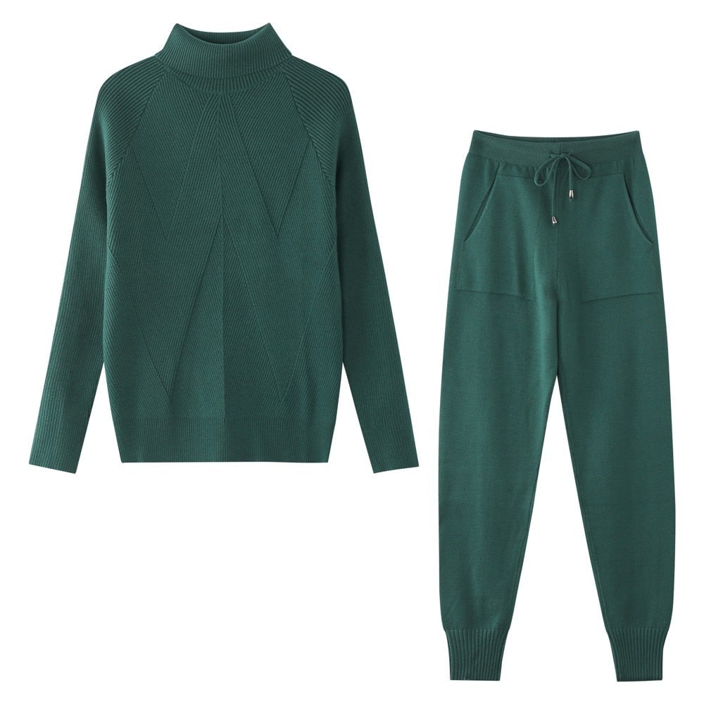 Comfortable Women's Loungewear Set with Diamond Pattern - Casual Chic