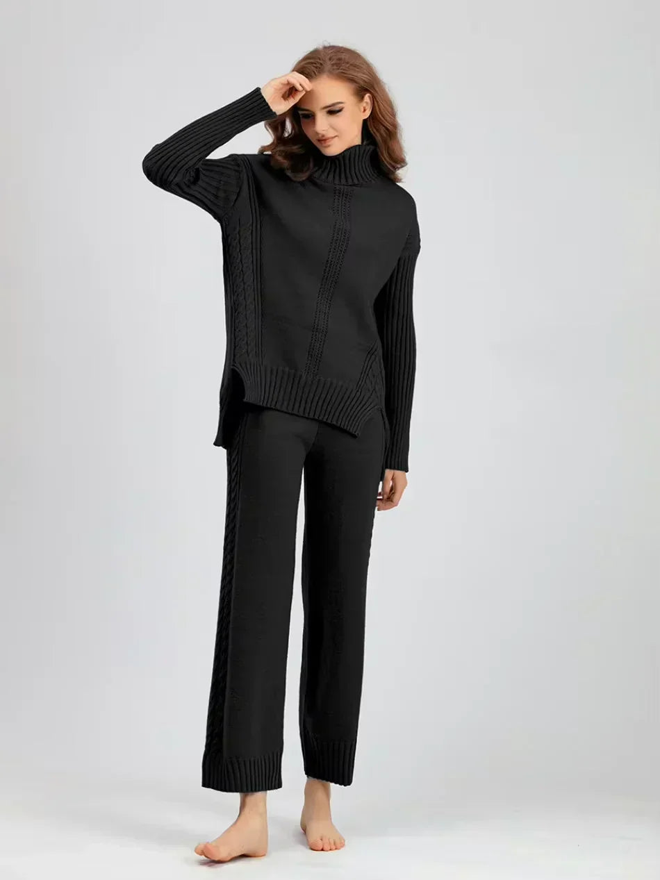 Women’s Turtleneck Sweater and Wide Leg Pants Set – Chic Comfortable Outfit