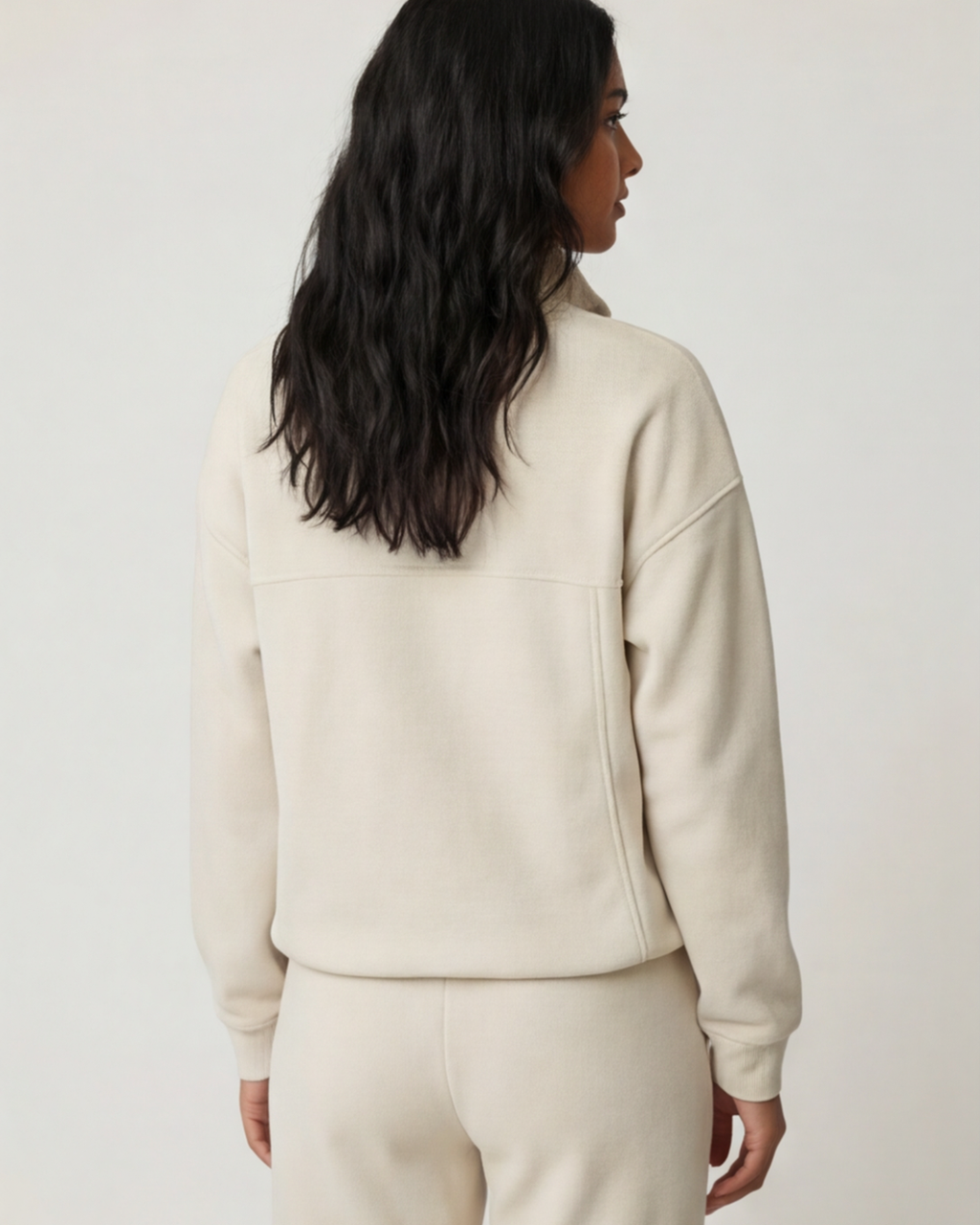 Women’s White Two-Piece Lounge Set – Relaxed Fit Half-Zip Sweater and Comfortable Pants