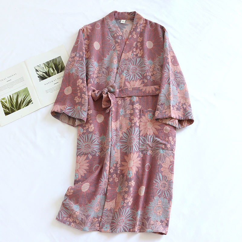 Couple’s Cotton Jacquard Bathrobe Set – Soft Loose Robes with Elegant Lace Trim