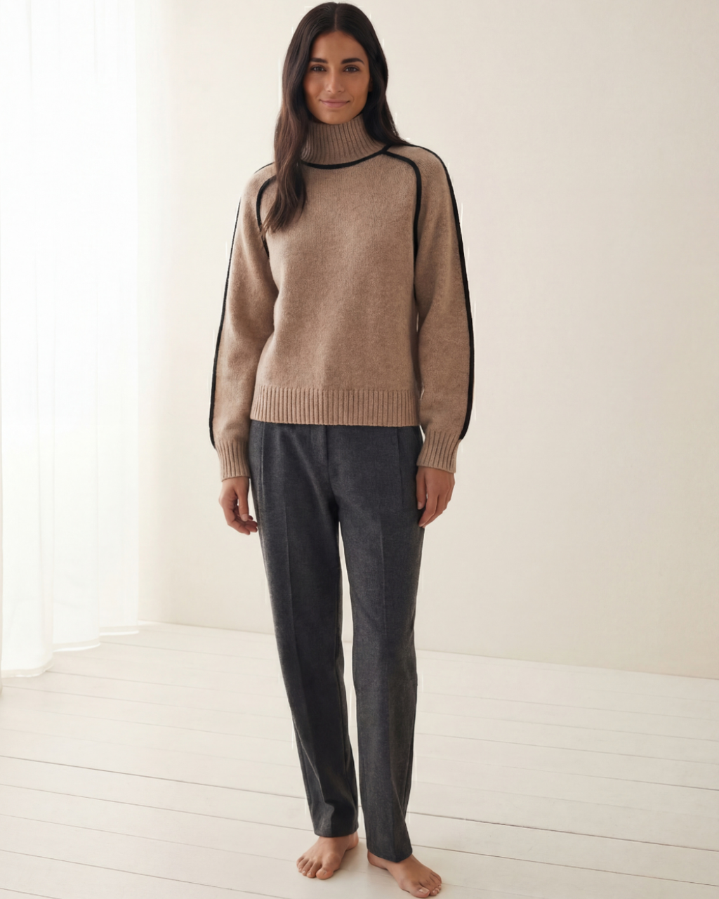 Women’s Warm Turtleneck Sweater – Casual Color-Block Knit for Fall and Winter