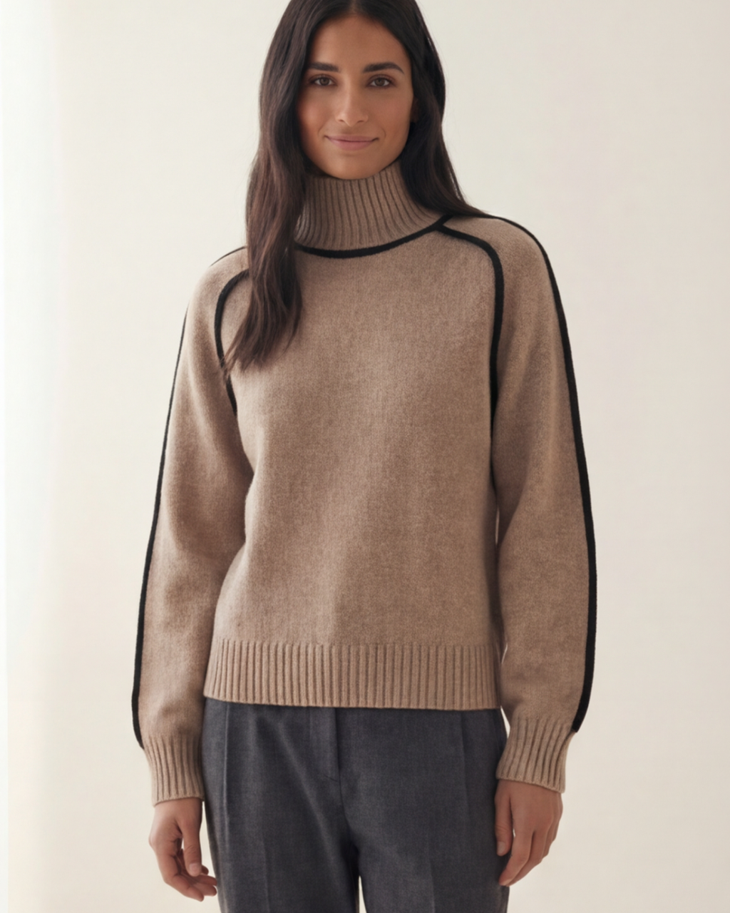 Women’s Warm Turtleneck Sweater – Casual Color-Block Knit for Fall and Winter