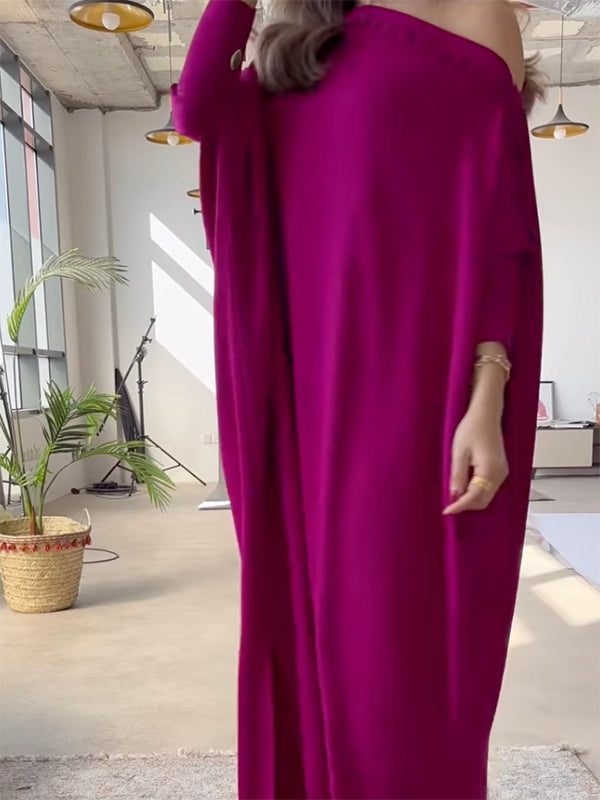 Women's Buttoned H-Line Maxi Dress – Loose Solid Color Vacation Dress