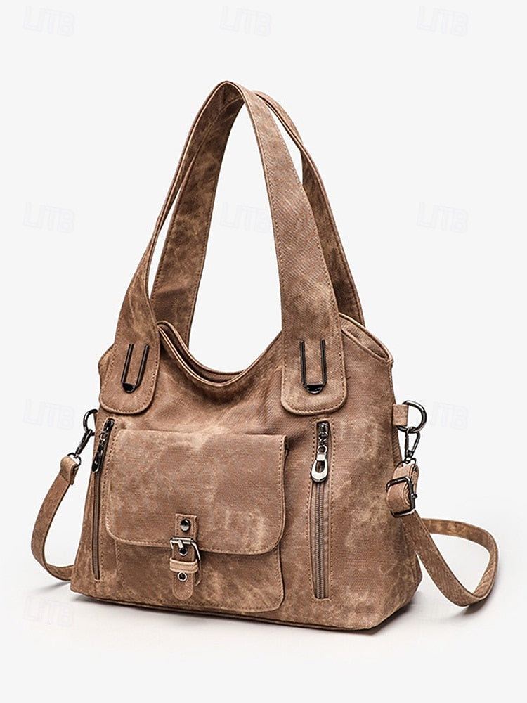 Vintage PU Hobo Shoulder Bag - Roomy and Lightweight