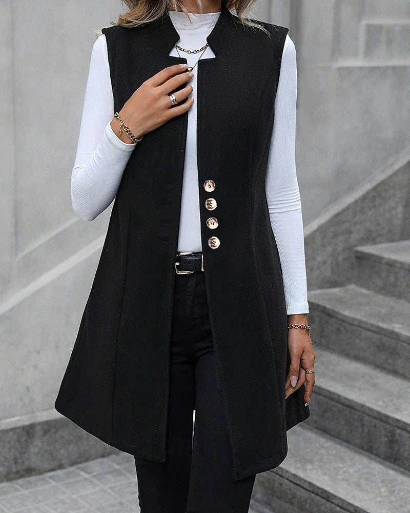 Long Sleeveless Blazer Vest - Polished and Modern