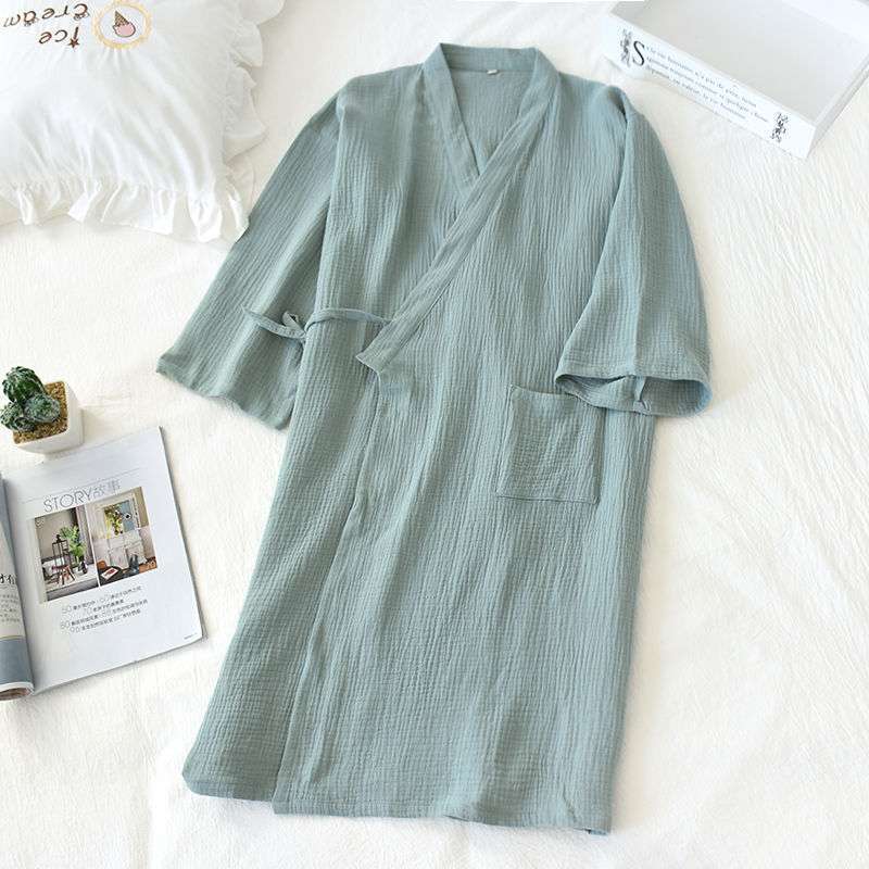 Unisex Cotton Crepe Kimono Robe – Lightweight Japanese-Style Bathrobe