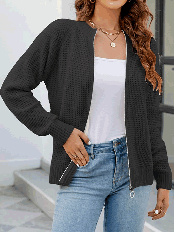Women's Zip-Up Cardigan - Casual Long Sleeve Everyday Layer