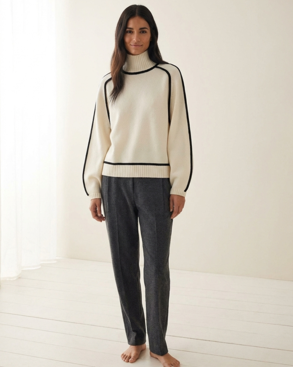 Women’s Warm Turtleneck Sweater – Casual Color-Block Knit for Fall and Winter