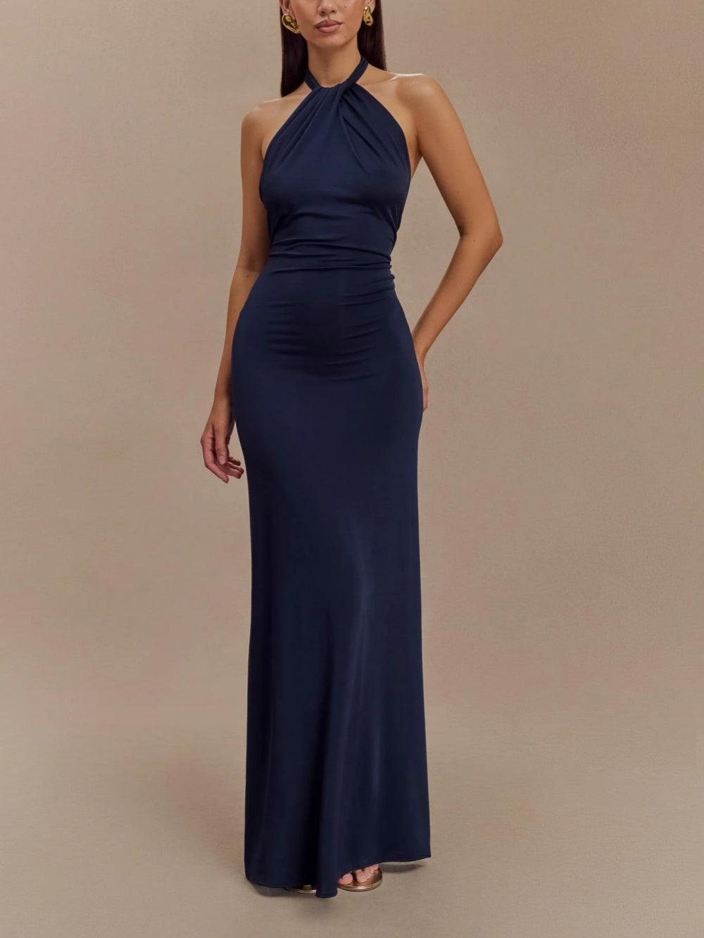 Women's Halter Maxi Dress – Ruched Detail Elegant Occasion Dress