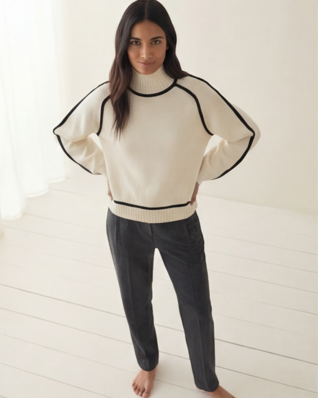 Women’s Warm Turtleneck Sweater – Casual Color-Block Knit for Fall and Winter