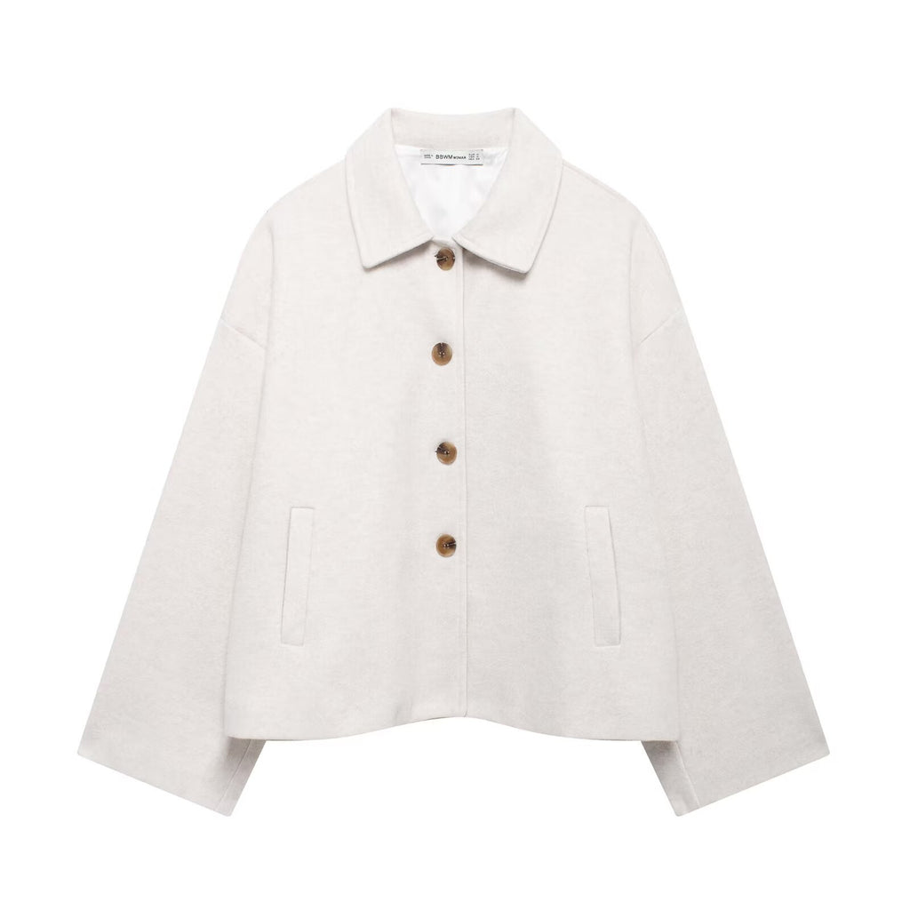 Short Notched-Collar Wool Coat - Chic and Soft