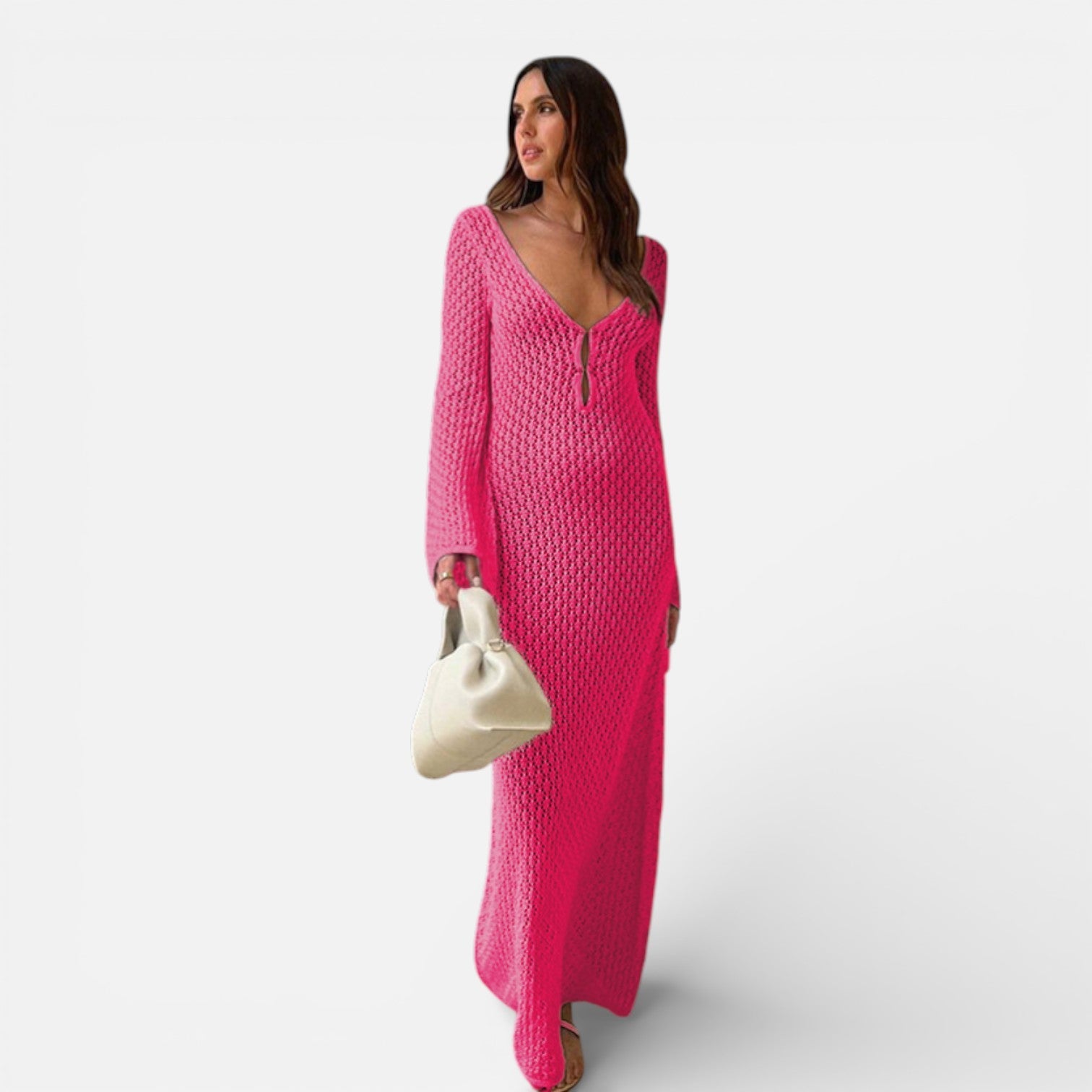 Women’s Hollow-Out Knit Maxi Dress – Lightweight Relaxed-Fit Beach Cover-Up
