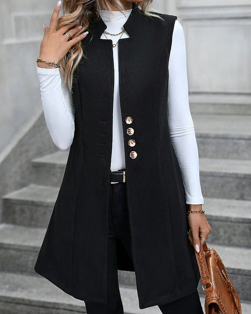 Long Sleeveless Blazer Vest - Polished and Modern