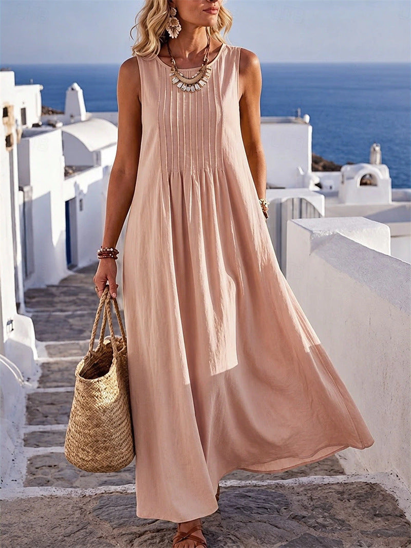 Women's Round-Neck Casual Dress - Relaxed Summer Day Style