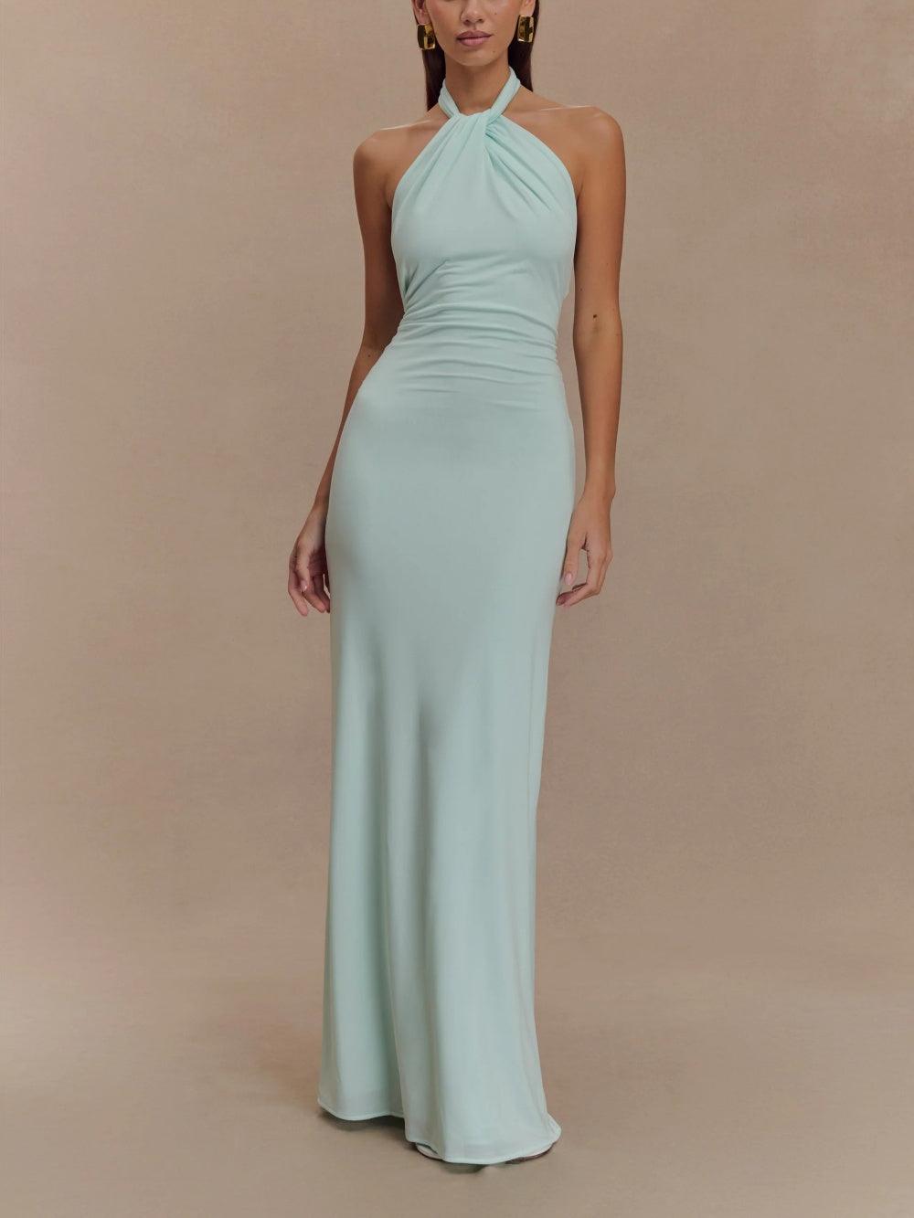 Women's Halter Maxi Dress – Ruched Detail Elegant Occasion Dress