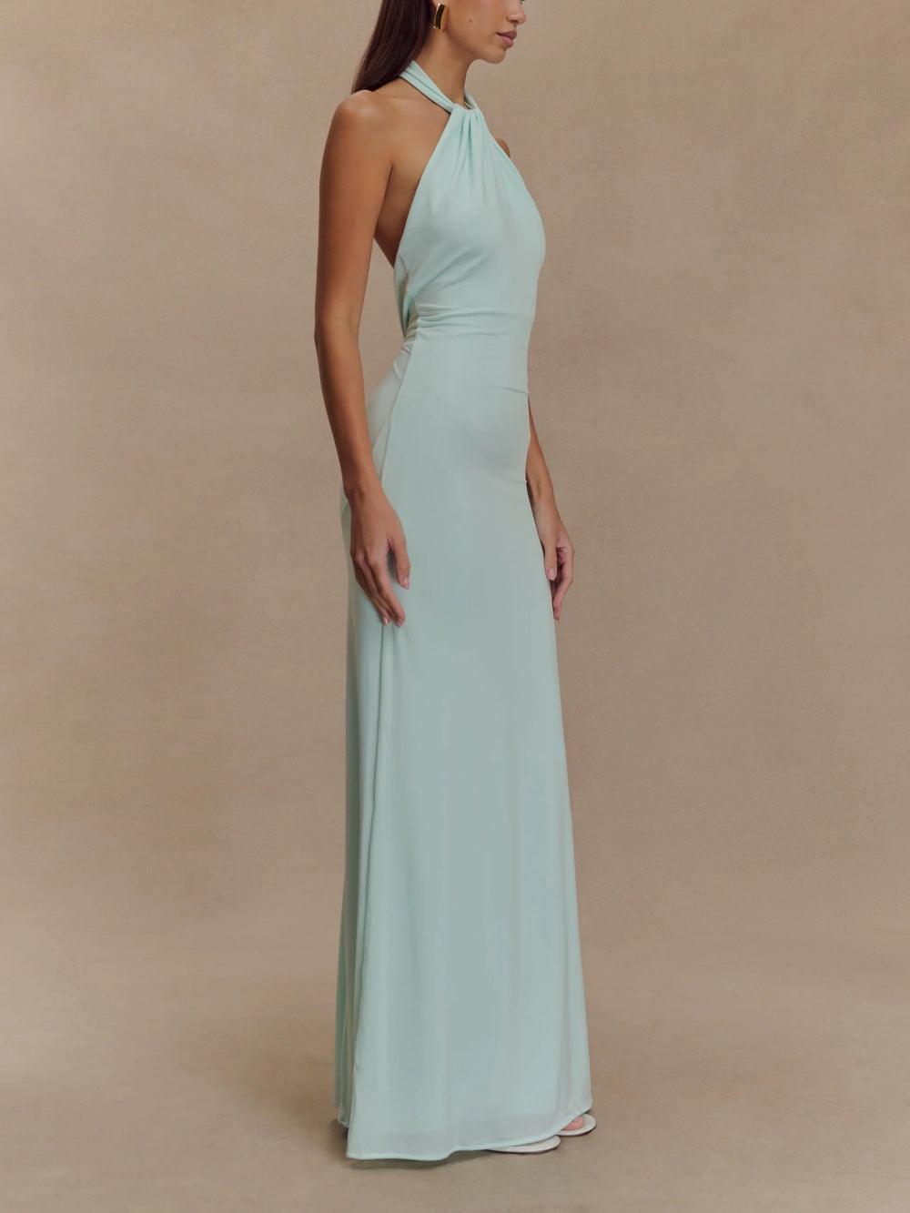 Women's Halter Maxi Dress – Ruched Detail Elegant Occasion Dress