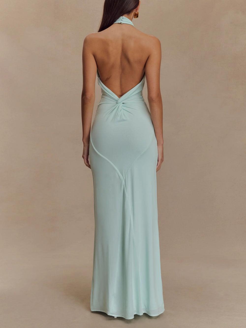 Women's Halter Maxi Dress – Ruched Detail Elegant Occasion Dress